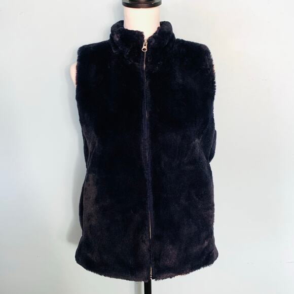 J. Crew Factory Navy Faux Fur Vest Size Small - Picture 6 of 9